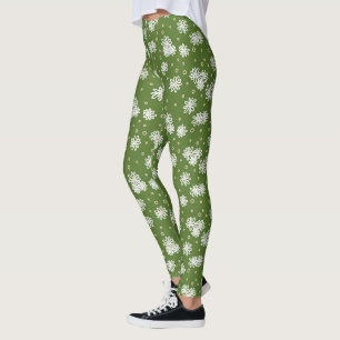Daisies and Dots - White, Sand and Palm Green Leggings