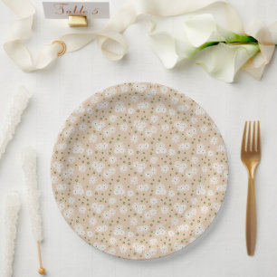 Daisies and Dots - White, Sand and Palm Green Paper Plate