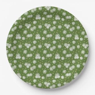 Daisies and Dots - White, Sand and Palm Green  Paper Plate