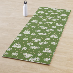 Daisies and Dots - White, Sand and Palm Green Yoga Mat