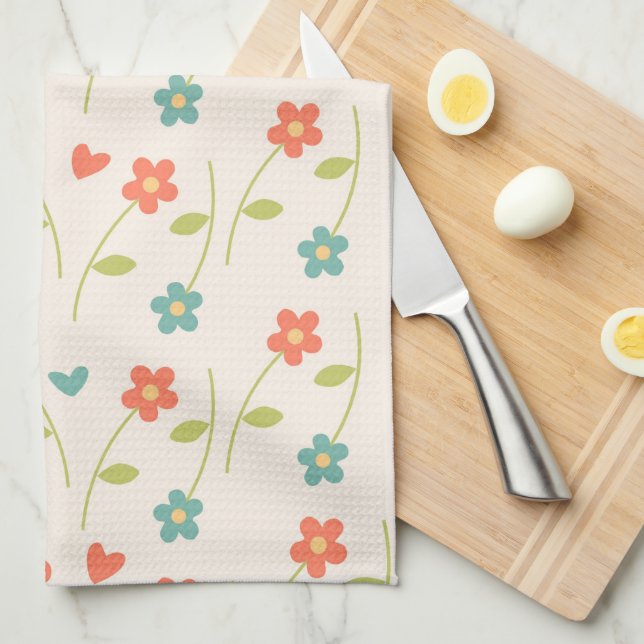 Daisies and Hearts Tea Towel (Quarter Fold)