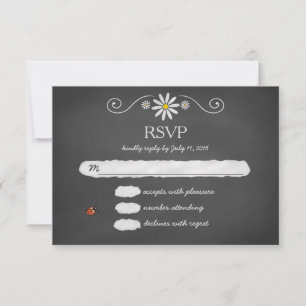 Daisies and Ladybugs Rustic Chalkboard RSVP Card