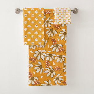 Daisies and Ladybugs sunny yellow Bath Towel Set