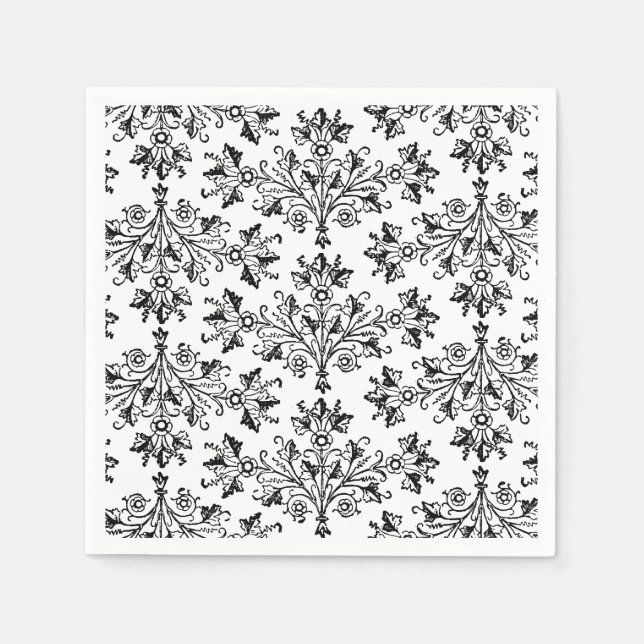 Daisies and Leaves Floral Art in Black Paper Napkin (Front)