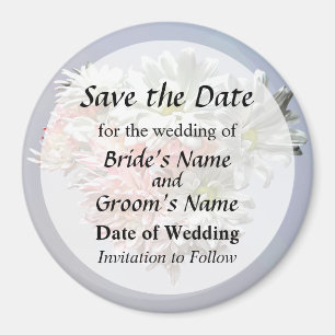 Daisies and Pink Chrysanthemums Heart Save Date Magnet