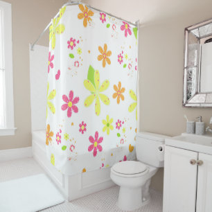 Daisies and Polka Dots Shower Curtain