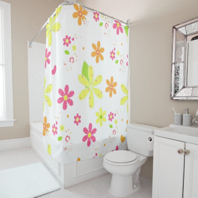 Daisies and Polka Dots Shower Curtain (In Situ)