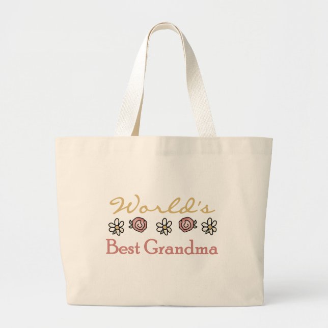 Daisies and Roses World Best Grandma Large Tote Bag (Front)