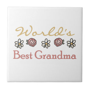 Daisies and Roses World's Best Grandma Gifts Ceramic Tile