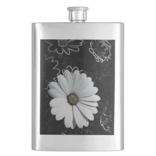 Daisies and shades of grey hip flask
