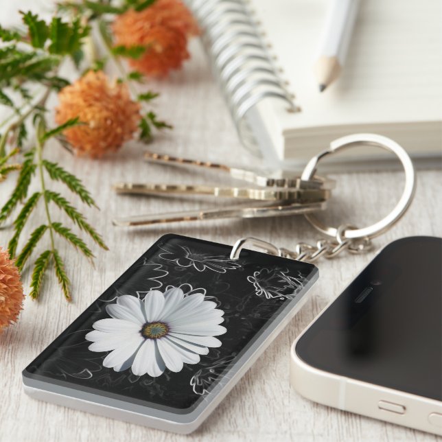 Daisies and shades of grey key ring (Front Right)