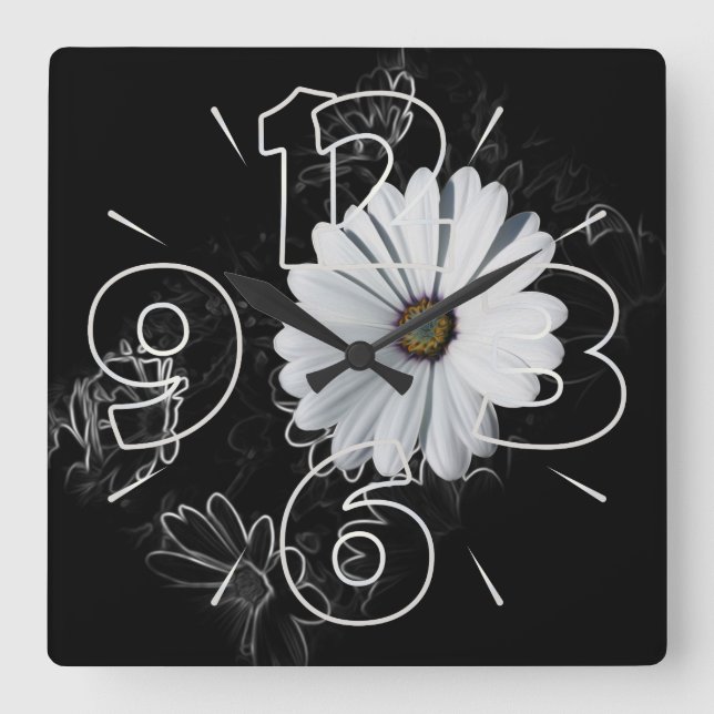 Daisies and shades of grey square wall clock (Front)