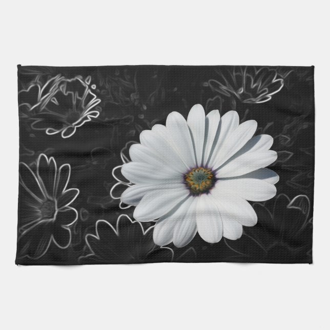 Daisies and shades of grey tea towel (Horizontal)