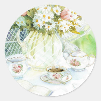 Daisies and Tulips and Tea Classic Round Sticker