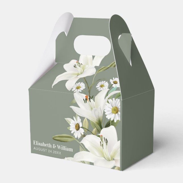Daisies And White Lilies Green Background Fa Favour Box (Front Side)