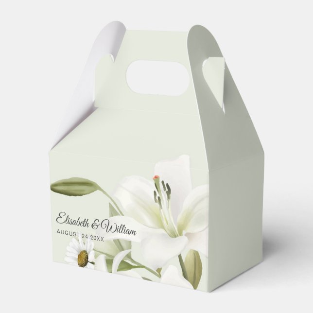 Daisies And White Lilies Light Green Background Fa Favour Box (Front Side)