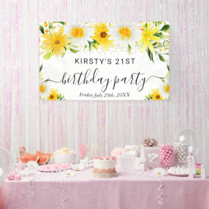 Daisies and Yellow Boho Flowers Birthday Welcome Banner