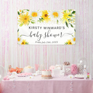 Daisies and Yellow Flowers Baby Shower Welcome Banner