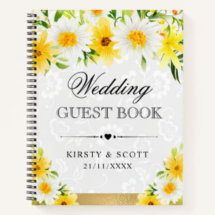 Daisies and Yellow Flowers Wedding Guest Book