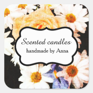 Daisies and yellow rose floral square sticker
