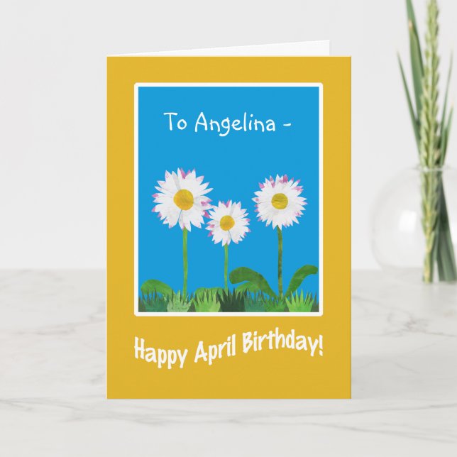 Daisies April Birthday Card to Personalise (Front)