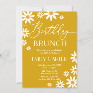 Daisies Birthday Brunch Party mustard Invitation