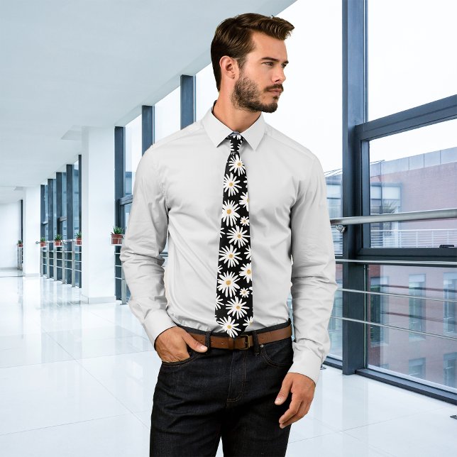 Daisies Black Personalise Initial  Tie (Creator Uploaded)