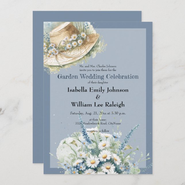 Daisies & Blue Denim Rustic Wedding Invitation (Front/Back)