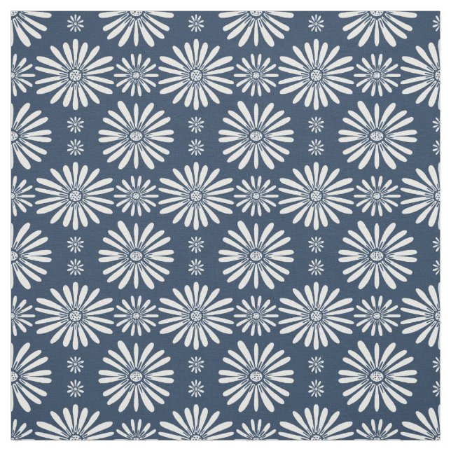 Daisies Blue White Pattern Fabric (Swatch)
