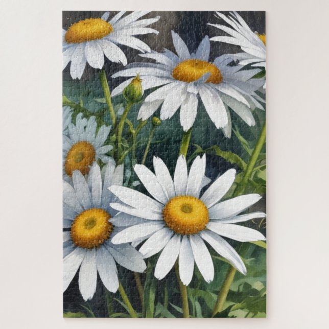 Daisies Bunch of Flowers Elegant Watercolor Jigsaw Puzzle (Vertical)
