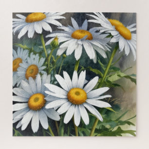 Daisies Bunch of Flowers Elegant Watercolor Jigsaw Puzzle