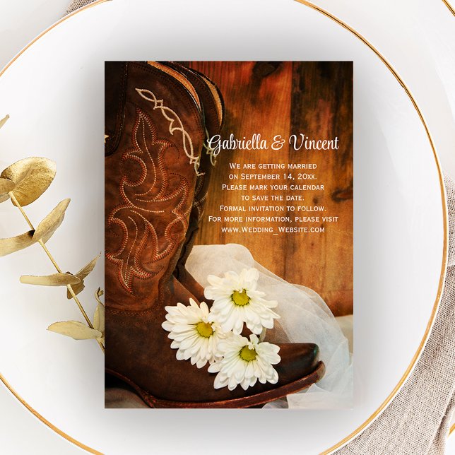 Daisies Cowboy Boots Western Wedding Save the Date (Creator Uploaded)