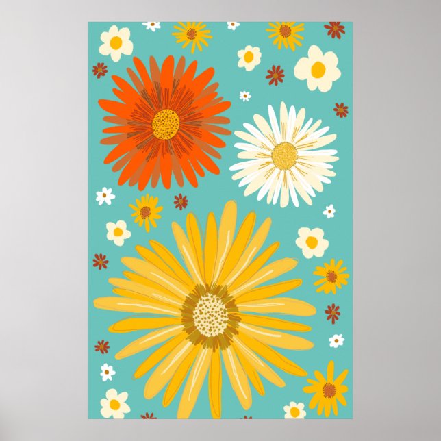 Daisies Daisy Flowers Retro Art Poster (Front)