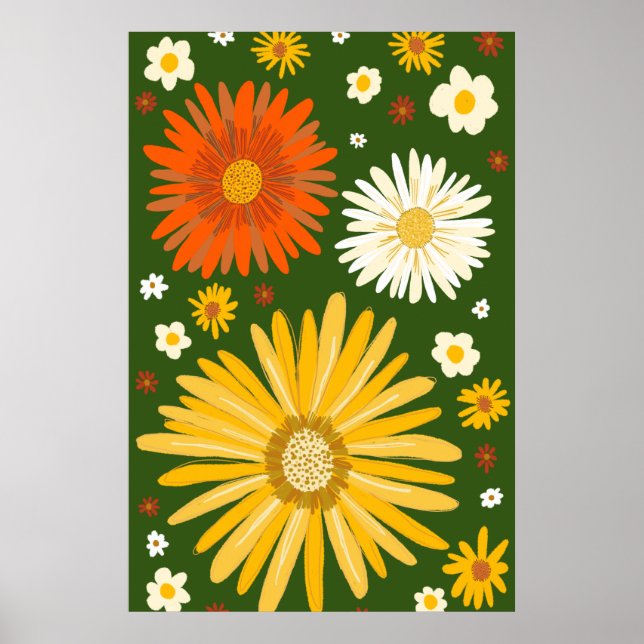 Daisies Daisy Flowers Retro Art Poster (Front)