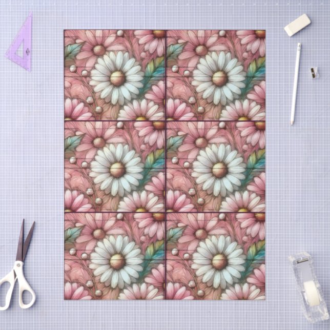 Daisies Daisy Pastel Pink White Floral Decoupage Tissue Paper (Craft)
