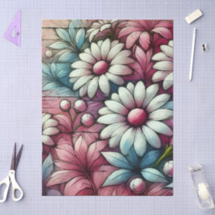 Daisies Daisy Pink White Blue Floral Decoupage Tissue Paper
