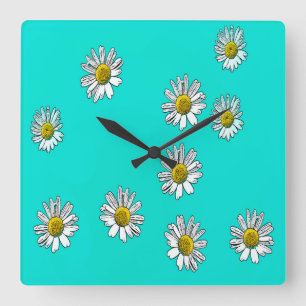 Daisies drawn square wall clock
