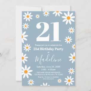 Daisies Dusty blue Birthday Party Invitation