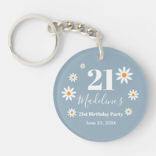 Daisies Dusty blue Birthday Party Key Ring