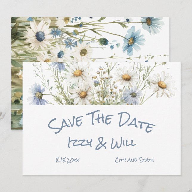 Daisies & Faded Denim Rustic Wedding Save The Date (Front/Back)