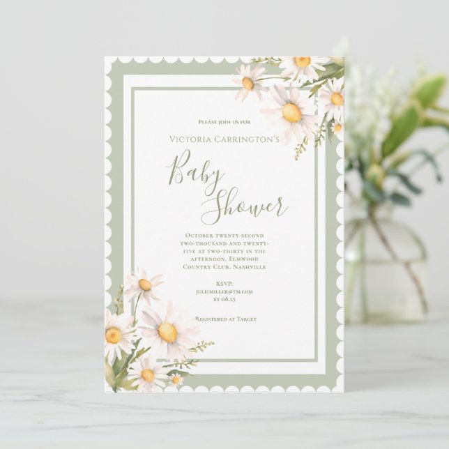Daisies Floral Elegant Baby Shower Invitation (Standing Front)