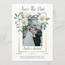 Daisies Floral Gold Wedding Save The Date Card