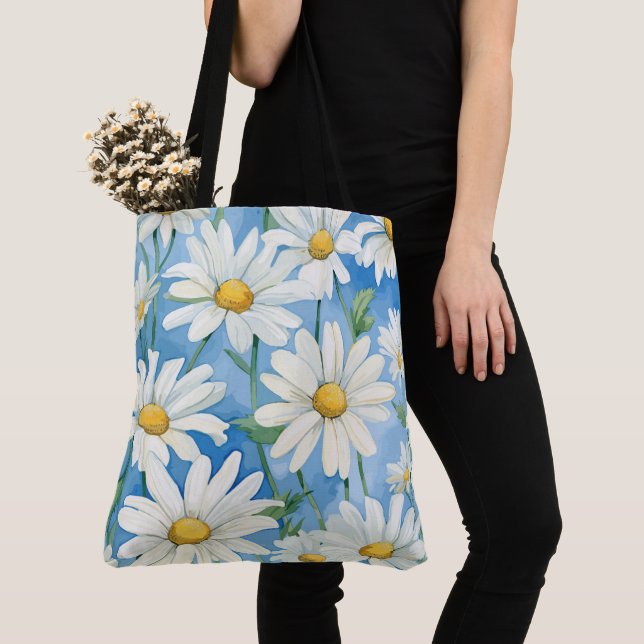 Daisies Floral Tote Bag (Close Up)