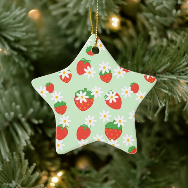 Daisies Flower Floral strawberry Merry Xmas  Ceramic Ornament (Tree)