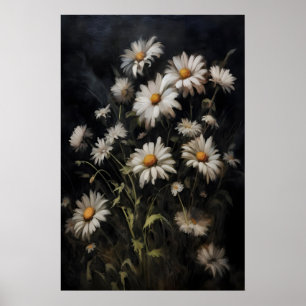 Daisies Flower Painting, Dark Academia, Vintage Poster