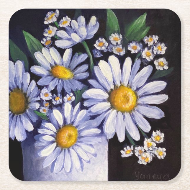Daisies flower paper coasters (Front)