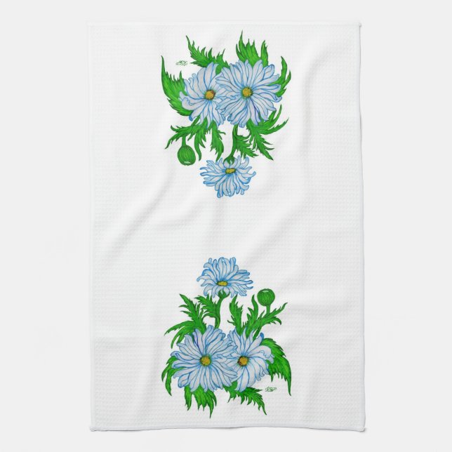 Daisies flowers tea towel (Vertical)