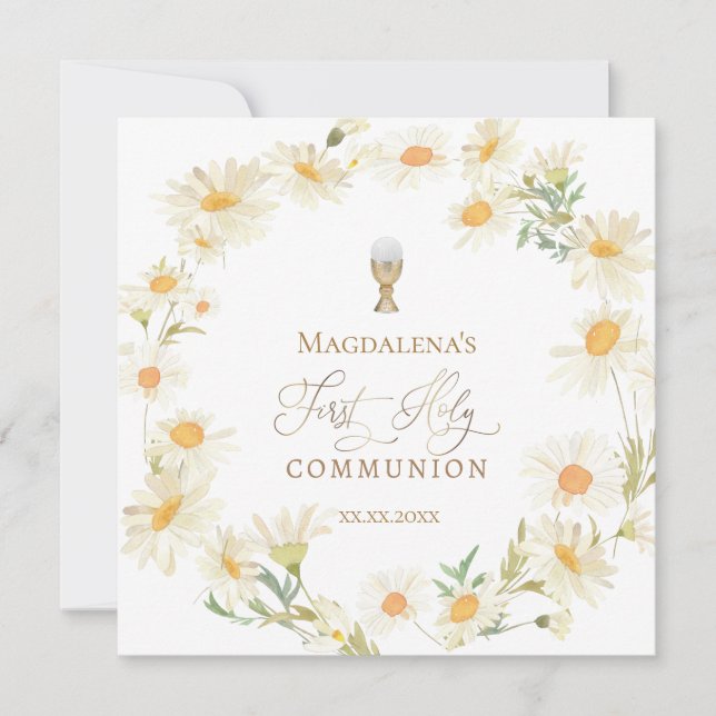 daisies flowers wreath First Holy Communion Invitation (Front)