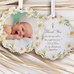 daisies frame Baptism thank you  Tree Decoration Card<br><div class="desc">Baptism thank you paper ornament</div>