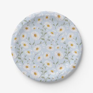 Daisies (Gainsboro) – Watercolor Floral Pattern Paper Plate